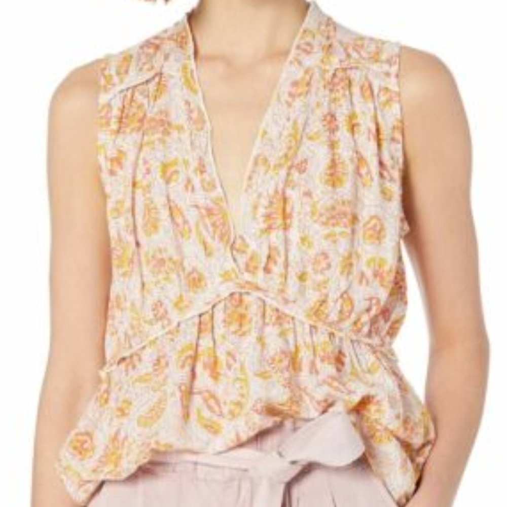 Lucky Brand Coral Pink Paisley Breezy Boho Ruffle Tank Top